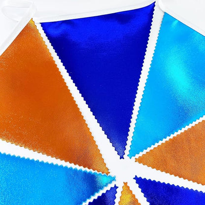 Orange Blue Party Decorations Metallic Fabric Triangle Pennant Flag Bunting - Image 3