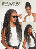 Frodio Braided Wig Veralux™ Fiber Full Lace Boho Curly Water Wave Synthetic Box Braided Wigs For Black Women Salon-Level 200% Density Bohemia Natural Scalp 30 Inches