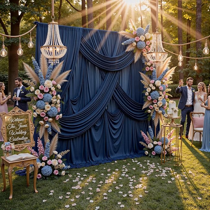 10ft x 8ft Wrinkle Free Navy Blue Backdrop Curtains - Image 6
