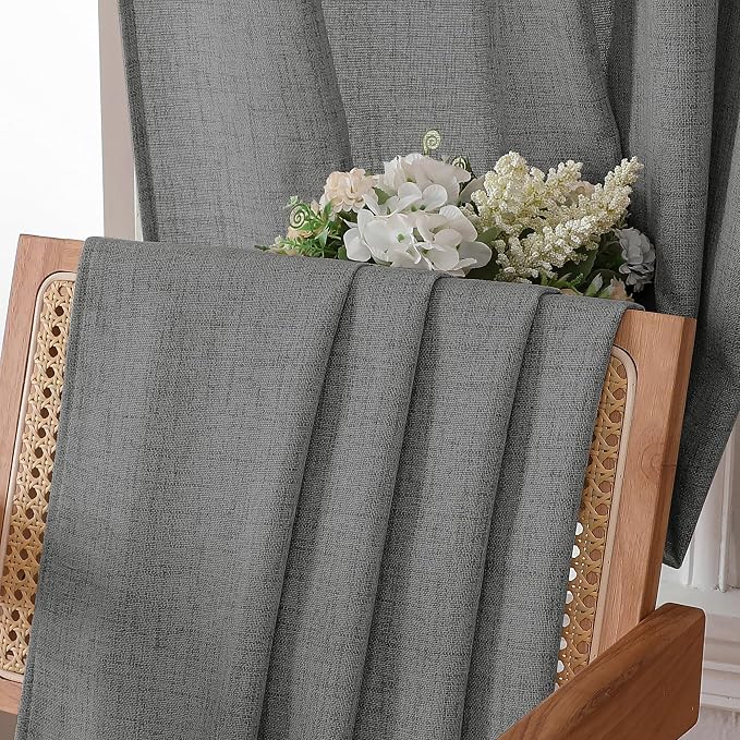 Tollpiz Short Linen Curtain Bedroom Rod Pocket Semi Sheer Curtains Burlap Light - Image 6
