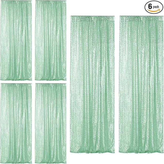 Sugargirl Mint Green Sequin Backdrop Curtain 6 Panels 2FTx8FT Glitter Mint by Sugargirl