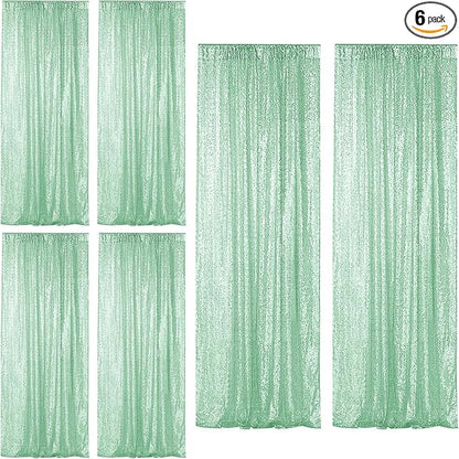 Sugargirl Mint Green Sequin Backdrop Curtain 6 Panels 2FTx8FT Glitter Mint by Sugargirl