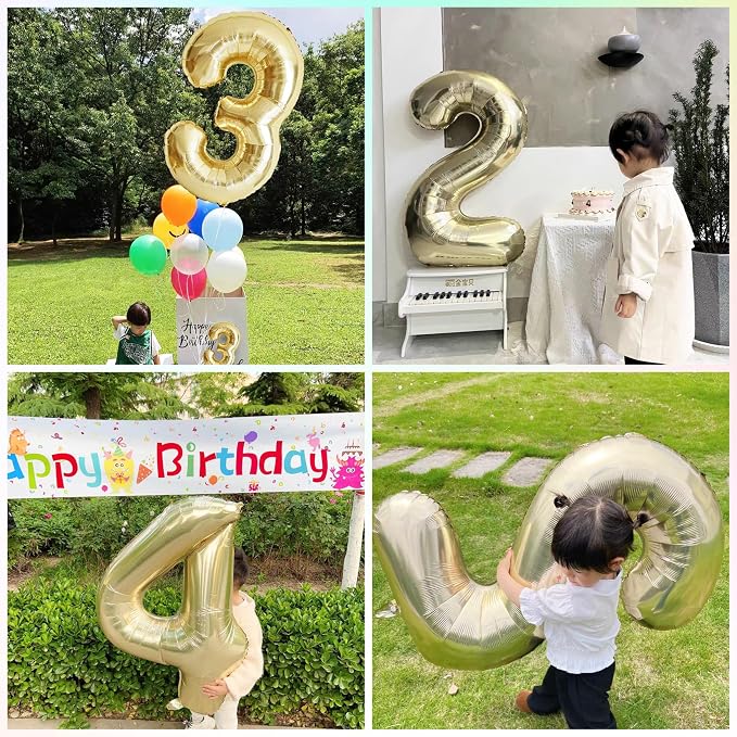 Light Gold Number 3 Foil Balloon 40IN Champagne Gold 3 Mylar Helium Balloon | - Image 4