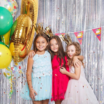 Silver Metallic Tinsel Foil Fringe Curtains, 4 Pack 3.3x8.3 Feet Streamer - Image 6