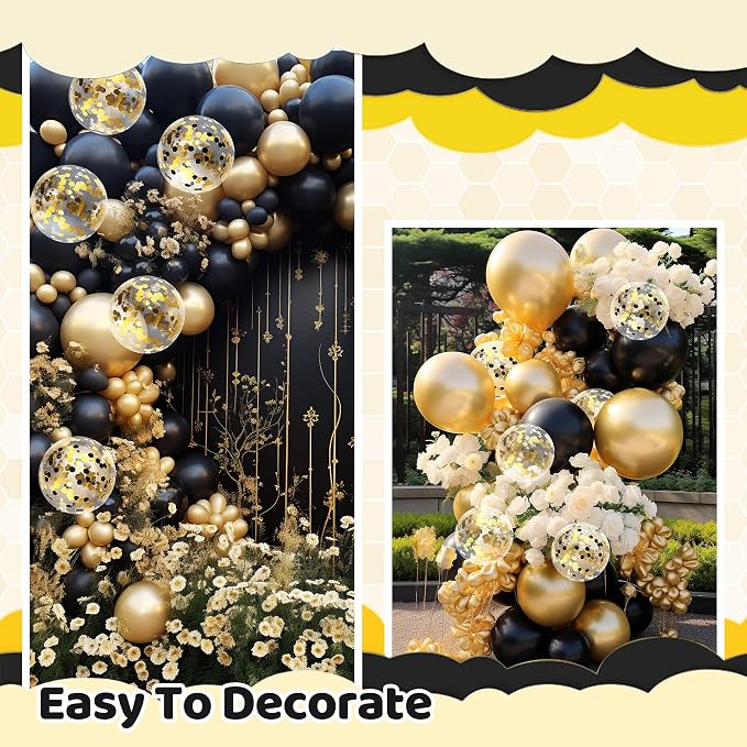 142 Pieces Black and Gold Balloon Garland Arch Kit Black and Gold Confetti - Image 3