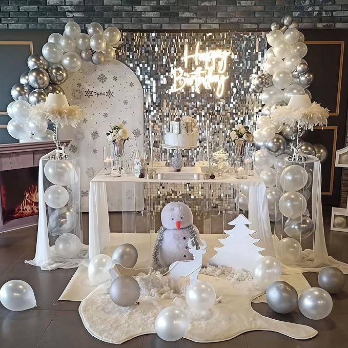 Pearl White Winter Wonderland Balloons, 12 Inch Pearl Sand White and Metallic - Image 6