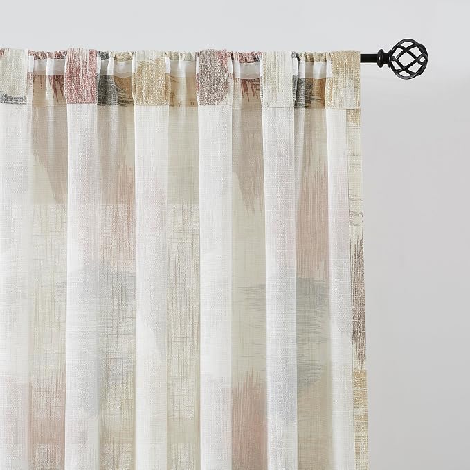 Kayne Studio Red Tan Boho Geo Rod Pocket Semi Sheer Curtains 95 Inches Long | - Image 5