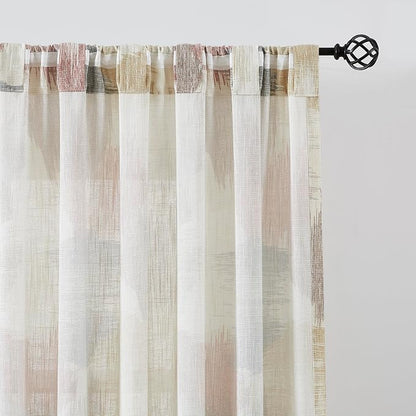 Kayne Studio Red Tan Boho Geo Rod Pocket Semi Sheer Curtains 95 Inches Long | - Image 5