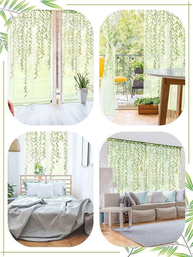 Willow Voile Curtains Cute Green Sheers Leaf Tulle Vine Window Sheers Ivy - Image 6