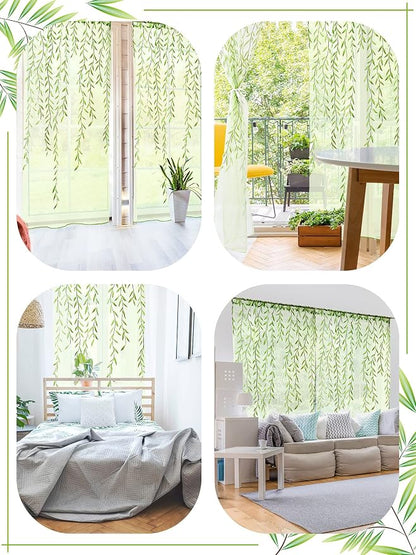 Willow Voile Curtains Cute Green Sheers Leaf Tulle Vine Window Sheers Ivy - Image 6
