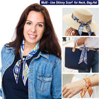 Skinny Scarf 3 Pack for Women – Bag Scarf, Silk Hair Scarves (Original Prints, Premium Twill, 3 Designs)