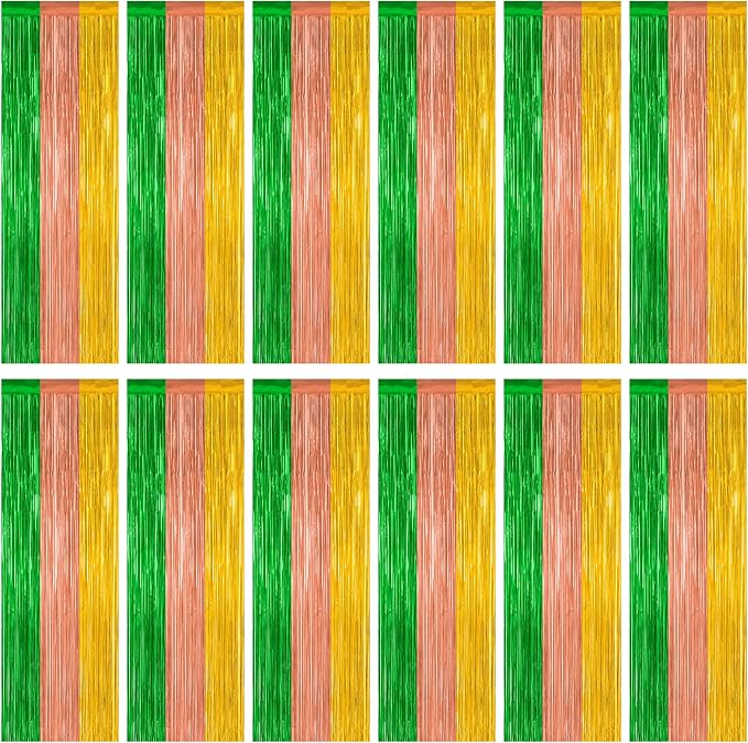ZATAYE 12 Pack Green Brown Yellow Hawaiian Luau Foil Curtain Decorations | by ZATAYE