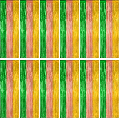 ZATAYE 12 Pack Green Brown Yellow Hawaiian Luau Foil Curtain Decorations | by ZATAYE