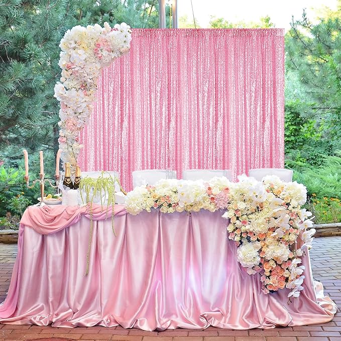 Sugargirl Matte Pink Sequin Backdrop Curtain 6 Panels 2FTx8FT Glitter Matte - Image 7