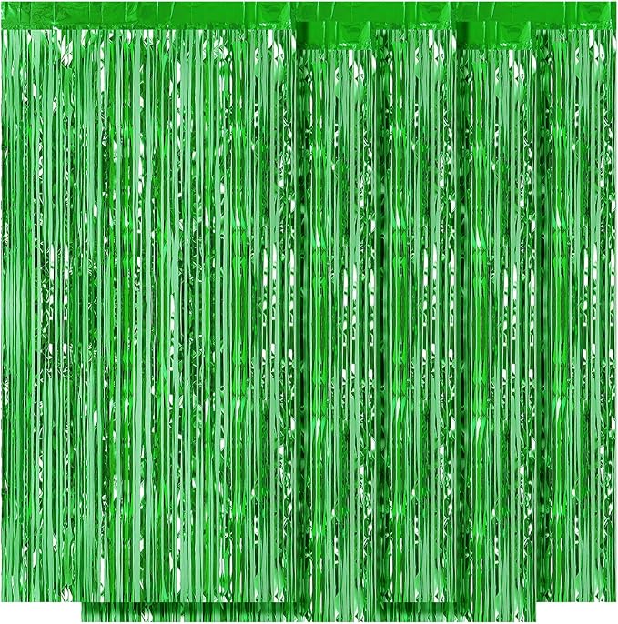 5 Pack Green Fringe Backdrop 3.2ft x 8.2ft Foil Curtain Tinsel Fringe Curtains by Ohiyoo