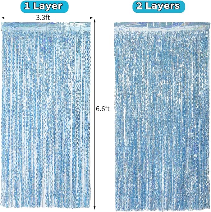 4 Pack Wavy Blue Tinsel Backdrop Streamers Party Decorations 3.3x6.6 Feet | - Image 5