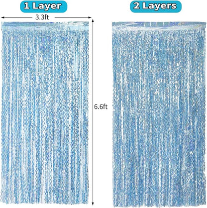 4 Pack Wavy Blue Tinsel Backdrop Streamers Party Decorations 3.3x6.6 Feet | - Image 5