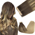 GOO GOO Tape in Hair Extensions Human Hair, 4/18 Balayage Chocolate Brown Highlighted Dirty Blonde, 12inch 80g 40pcs, Skin Weft Seamless Invisible, Silky Straight with Thick Ends, Remy Human Hair