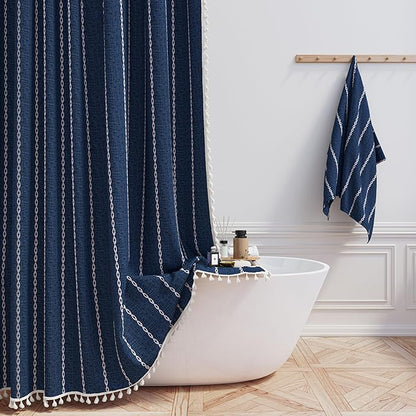 54x78 Boho Farmhouse Linen Heavy Duty Shower Curtain Set, 330GSM Linen Blend by ShowerCurtain