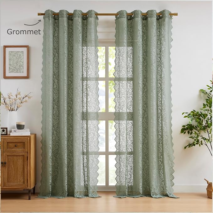 Bujasso Sage Green Lace Sheer Curtains - Image 7