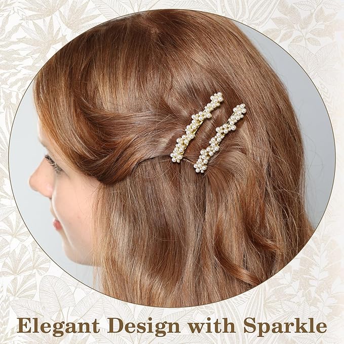 2 Pcs Pearl Hair Clip, Gold Hair Barrettes, Elegant Pearl Barrette, Small Decorative Pearls Hair Clips for Women Thick Thin Hair Party Wedding (Gold)