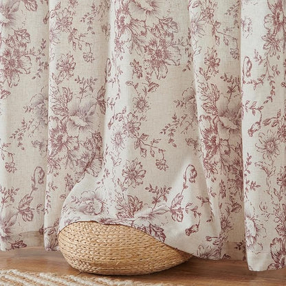 jinchan Red Floral Linen Curtains 63 Inch Farmhouse Back Tab 2 Panels | Light - Image 7