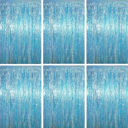 Voircoloria Light Blue Foil Fringe Backdrop Curtains, Birthday Party Decorations by Voircoloria