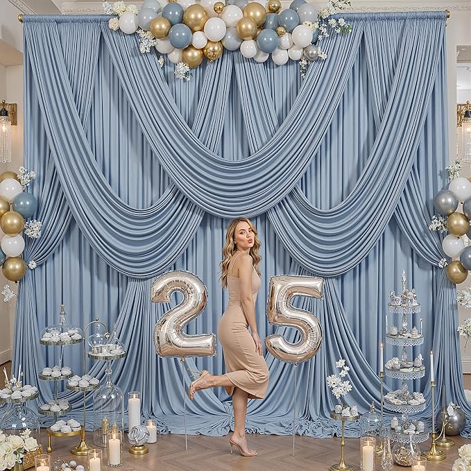 50ft x 12ft Dusty Blue Backdrop Curtains - Image 8