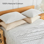 JELLYMONI 100% Natural Cotton Striped King Pillowcases Set, 2 Pack White with Thin Black Stripes Pattern Printed Pillow Covers with Envelope Closure (Pillows are not Included)