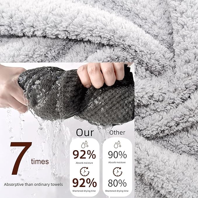 Women Microfiber Hair Towel Wrap with Elastic Strap,Super Absorbent Anti Frizz Drying Turban for Curly, Long,Wet Hair- Grey