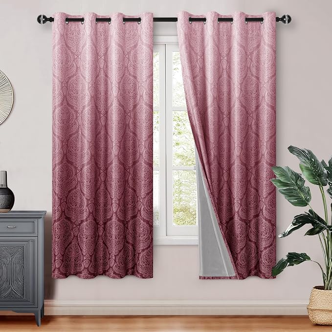 DWCN 100% Blackout Curtains for Bedroom 63 Inch Long-Damask Patterned Ombre by DWCN