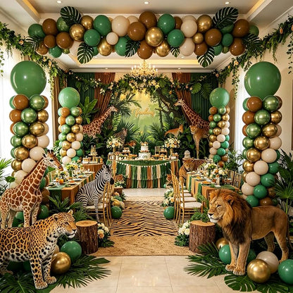 Sage Green Brown Safari Balloons Column Stand Set of 2 | 102Pcs Coffee Beige - Image 7