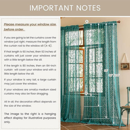 WAZZIO Boho Lace Curtains 2 Panels 63 Inch -Victorian Sheer Panel Drape French - Image 8