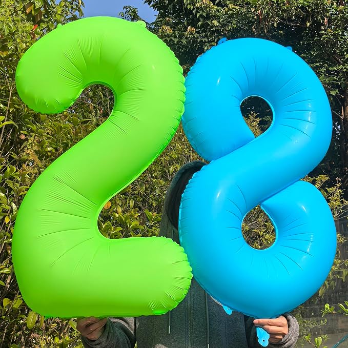 40 in Blue Number Balloon 2 Blue Fluorescent Birthday balloon Number 2 | Helium - Image 5