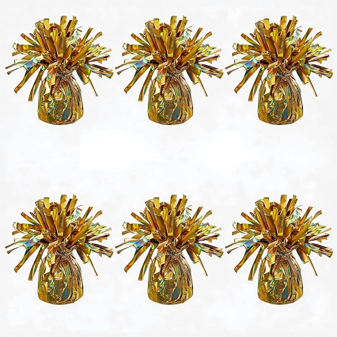 Glitter Gold Balloon Weights, 6 Pack | Glitter gold PET film; helium balloon by Unknown