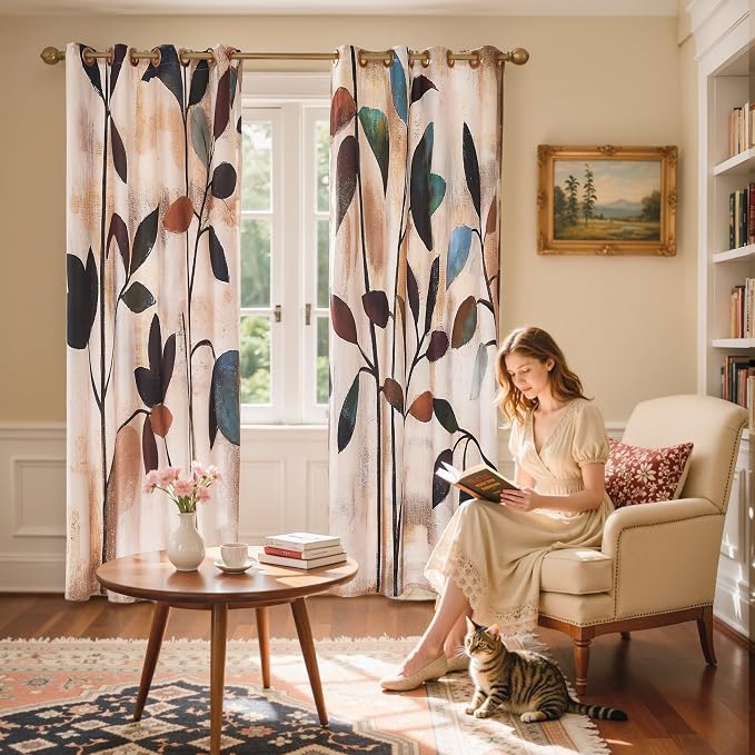 SUBRTEX Blackout Curtains 52Wx108L, Room Darkening Floral Curtains, Thermal - Image 5
