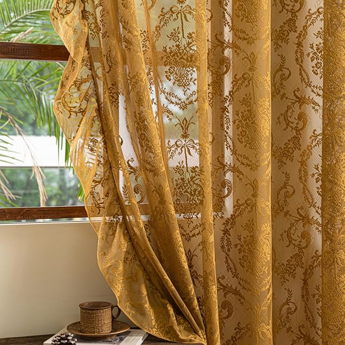 Deeprove Sheer Lace Curtains Gold 96 Inches Long - Image 2