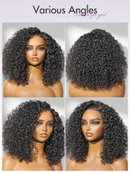 LUVME HAIR 100% Real Human Hair Wig Lace Frontal Deep Curly 16 inches Drawstring Cap Glueless HD Lace Wigs Human Hair Pre Plucked Pre Cut, Curly Wig Human Hair Ready to Go Wig