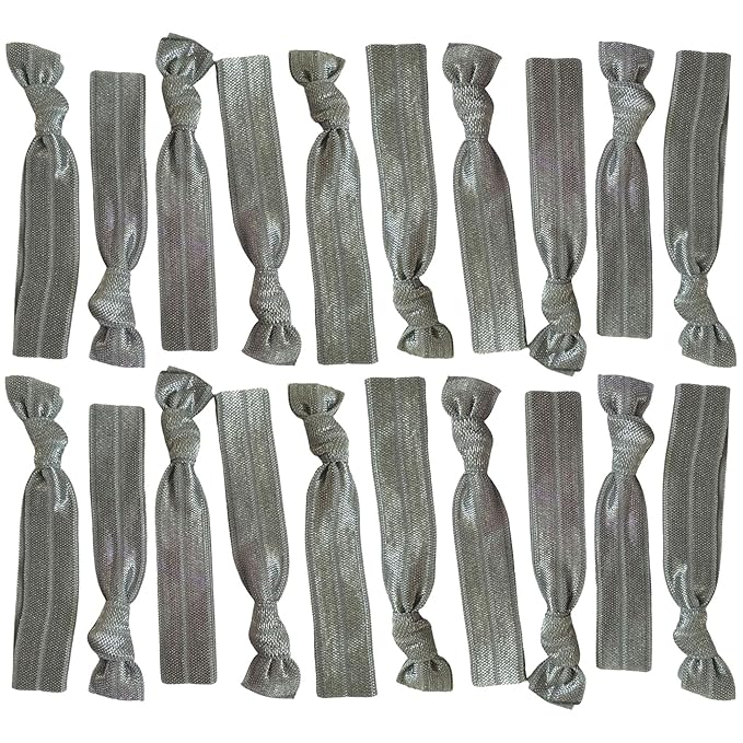 Kenz Laurenz Hair Ties 20 Elastics Ponytail Holder Set No Crease Ribbon Bands (Grey)