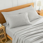 JELLYMONI 100% Natural Cotton Striped Body Pillowcase, 1 Pack White and Grey Vertical Stripes Pattern Printed Pillow Covers with Envelope Closure(Pillows are not Included)
