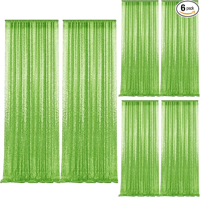 2×8FT-6PCS Apple Green Sequin Backdrop Curtains Panels, Photography Backdrop by Pufogu