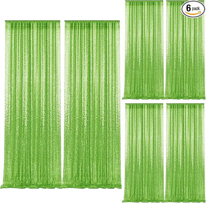 2×8FT-6PCS Apple Green Sequin Backdrop Curtains Panels, Photography Backdrop by Pufogu