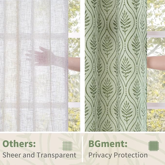 BGment Olive Green French Country Curtains 63 Inches Long - Image 5