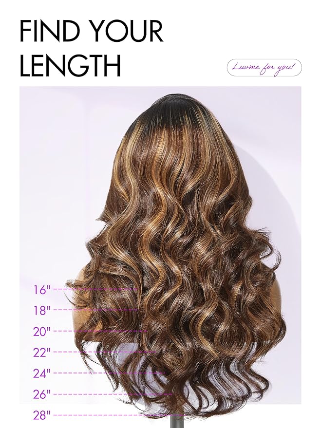 LUVME HAIR 7x6 HD Lace All-Day Comfort Wig with Bangs 200% Density Hair Lace Wigs Ombre Blonde Highlight Loose Body Wave Lace Front Wigs Human Hair Pre Cut Plucked Glueless 18 Inches