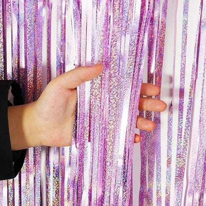 Light Purple Fringe Curtain Backdrop, 2 Pack Tinsel Foil Fringe Curtains Party - Image 7