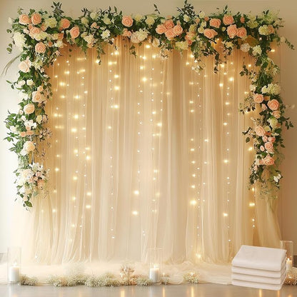 Tulle Backdrop Curtain with Lights Sheer Champagne Curtain Backdrop 20x10ft | by Fomcet