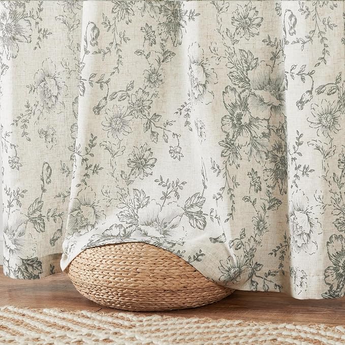 jinchan Floral Linen Curtains Lined 108 Inch Farmhouse Back Tab 2 Panels | - Image 8