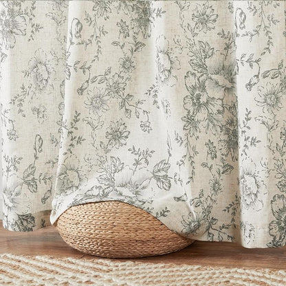 jinchan Floral Linen Curtains Lined 108 Inch Farmhouse Back Tab 2 Panels | - Image 8