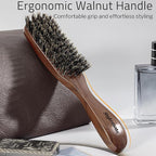 Boar Bristle Hair Brush for Men, Mens Slick Back Hair Brush with Stiff Bristles & Wooden Walnut Handle for Thick & Fine Hair Smoothing, Detangling, Styling, Beard Straightens
