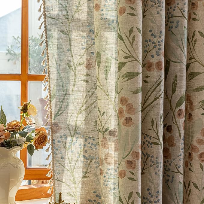 ENJOYBRIDAL Floral Curtains 63 Inch Long Bedroom Decor Drapes Short Semi Sheer - Image 5